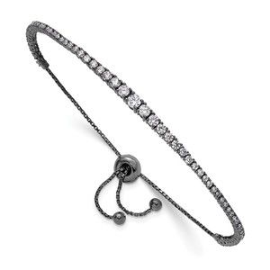 925 Sterling Silver Black RP 67 Stone Graduated CZ Adj 5 to 9 inch Bracelet